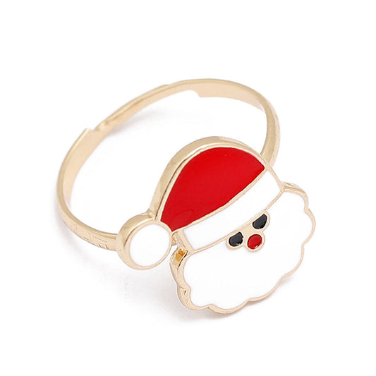 Red and White 18K Gold-Plated Santa Adjustable Ring, gold statement rings for women, everyday style, front view