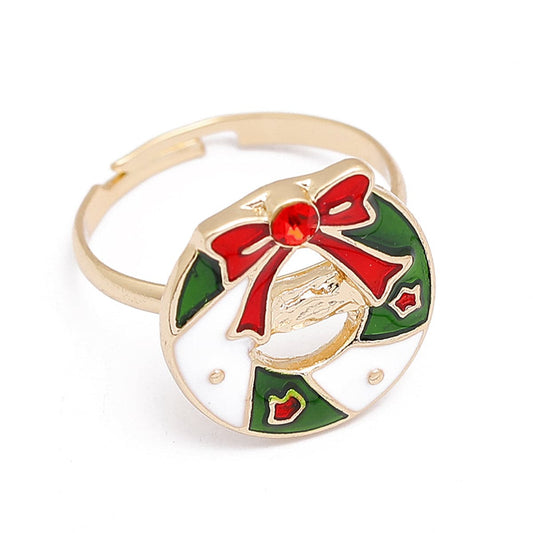 Red Cubic Zirconia and Enamel 18K Gold-Plated Bow Wreath Adjustable Ring, gold statement rings for women, front view