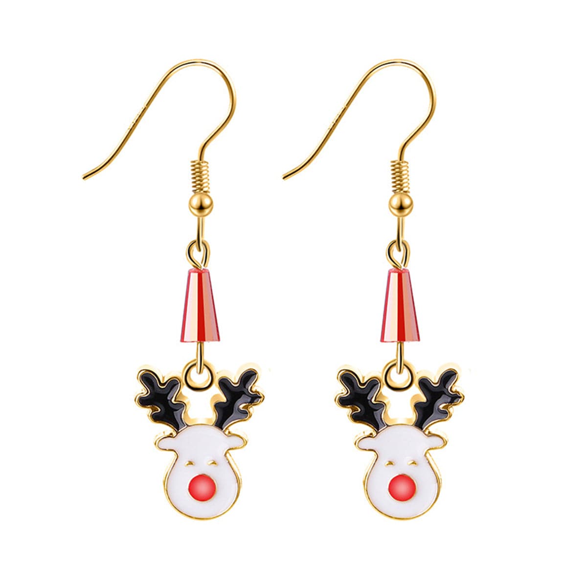 White Enamel & Acrylic 18K Gold-Plated Reindeer Face Drop Earring