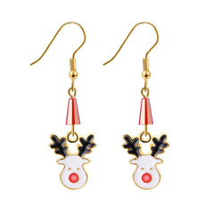 White Enamel & Acrylic 18K Gold-Plated Reindeer Face Drop Earring