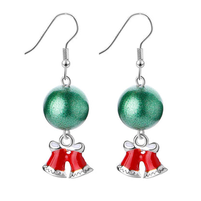 Green and Silver-Plated Ball Bell Drop Earrings, silver drop earrings for women, elegant gift for her, front view