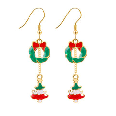 Red Enamel & 18K Gold-Plated Wreath Christmas Tree Drop Earrings