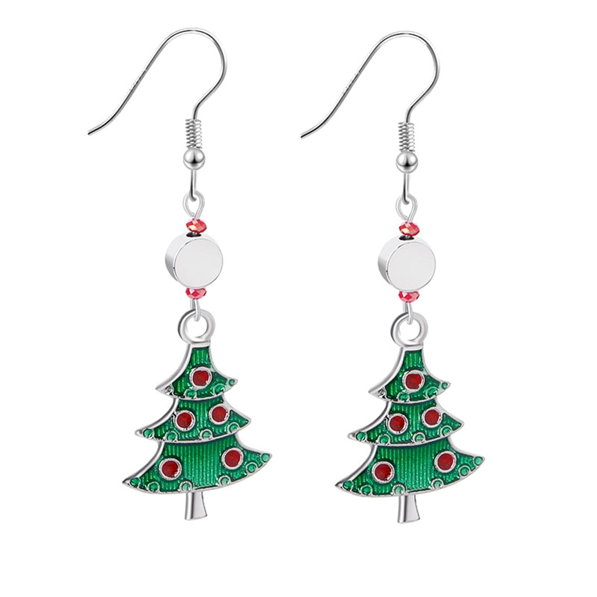 Red Rhinestone and Green Enamel Christmas Tree Drop Earrings, drop earrings for women, everyday style, front view