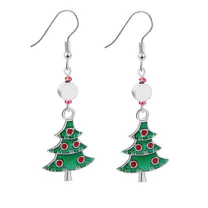 Red Rhinestone and Green Enamel Christmas Tree Drop Earrings, drop earrings for women, everyday style, front view