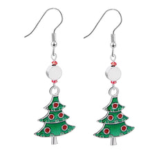 Red Rhinestone & Green Enamel Christmas Tree Drop Earrings