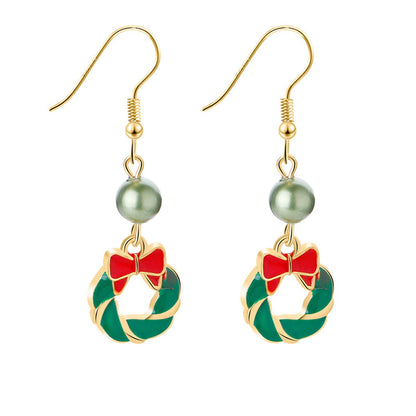 Green Enamel and Acrylic 18K Gold-Plated Bow Wreath Drop Earrings, gold drop earrings for women, front view