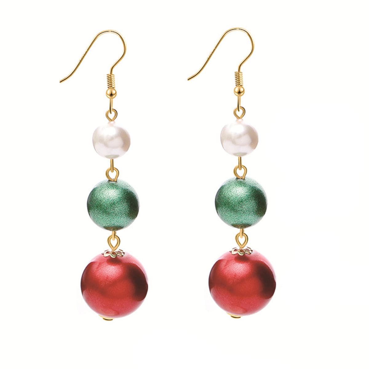 Red Acrylic and Pearl Linked Ball Drop Earrings, drop earrings for women, vintage-inspired design, front view