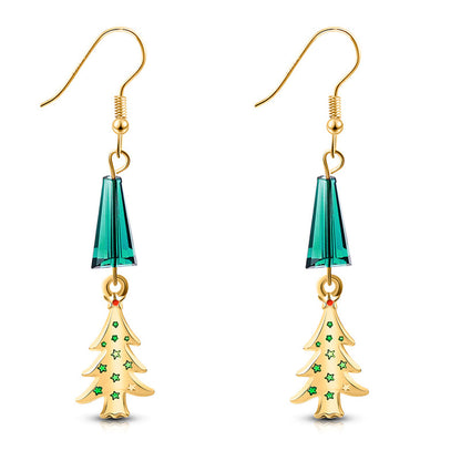 Teal Acrylic and 18K Gold-Plated Christmas Tree Drop Earrings, gold drop earrings for women, everyday style, front view