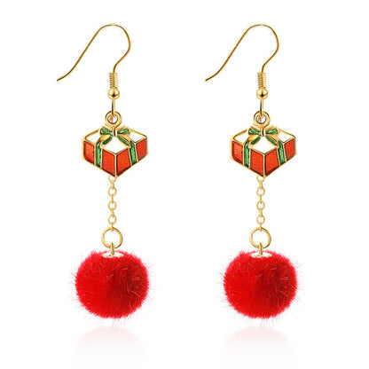Red Enamel and 18K Gold-Plated Pom-Pom Gift Drop Earrings, gold drop earrings for women, vintage-inspired design, front view