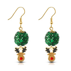 Green Enamel & Acrylic 18K Gold-Plated Ball Reindeer Drop Earrings