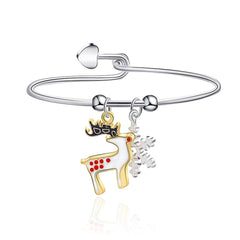White & Two-Tone Reindeer & Snowflake Charm Bangle