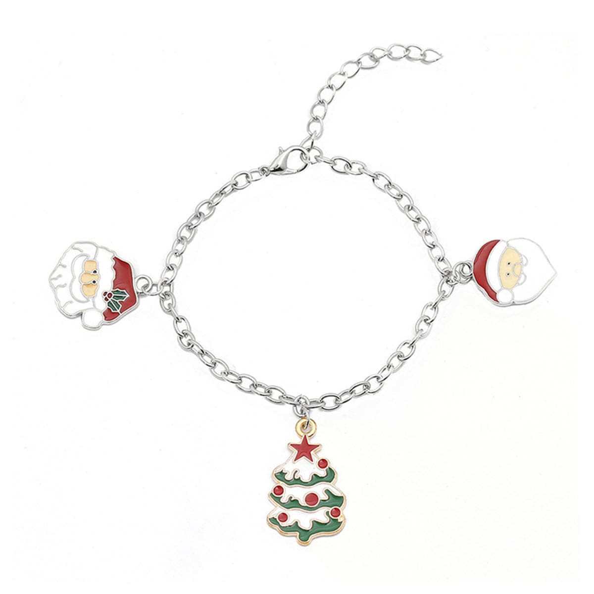 Two-Tone Christmas Tree and Santa Charm Bracelet, bracelet for women, everyday style, front view