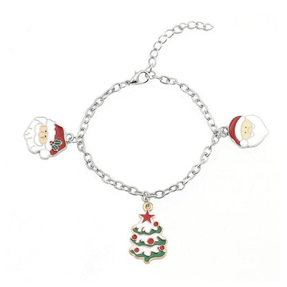 Two-Tone Christmas Tree and Santa Charm Bracelet, bracelet for women, everyday style, front view