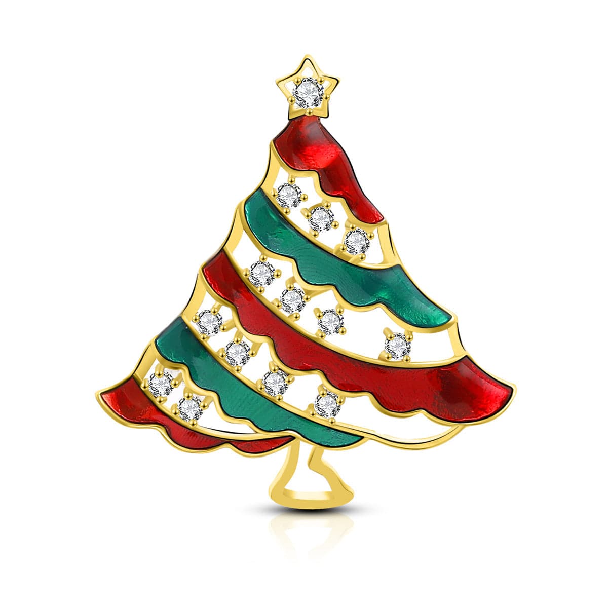 Cubic Zirconia & Enamel 18K Gold-Plated Christmas Tree Brooch