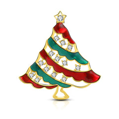 Cubic Zirconia & Enamel 18K Gold-Plated Christmas Tree Brooch