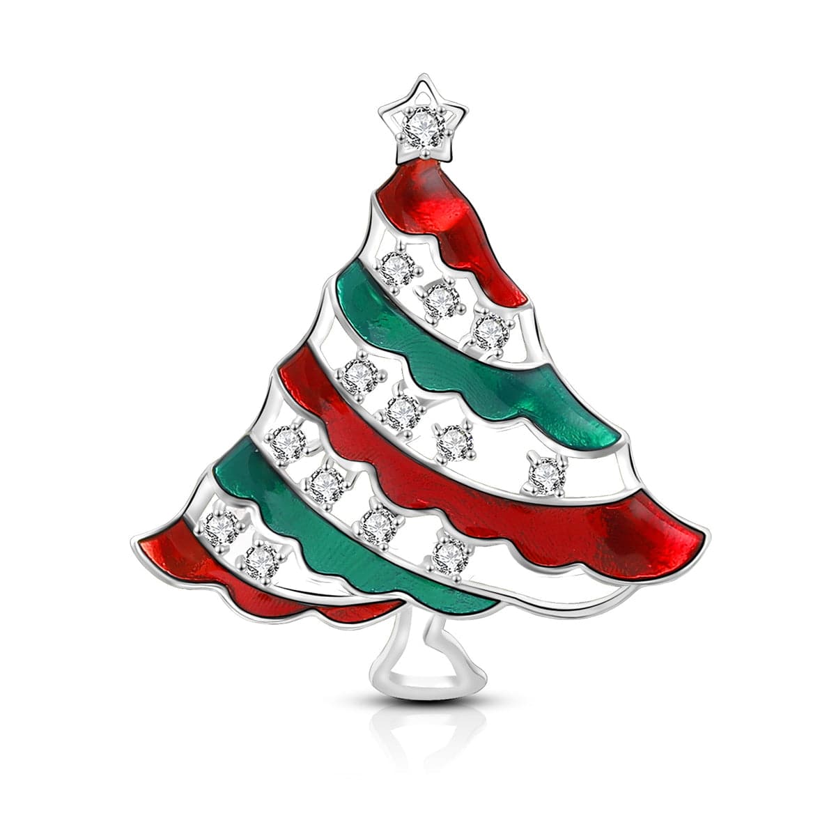 Cubic Zirconia and Silver-Plated Christmas Tree Brooch, silver brooch pin, vintage-inspired design, front view