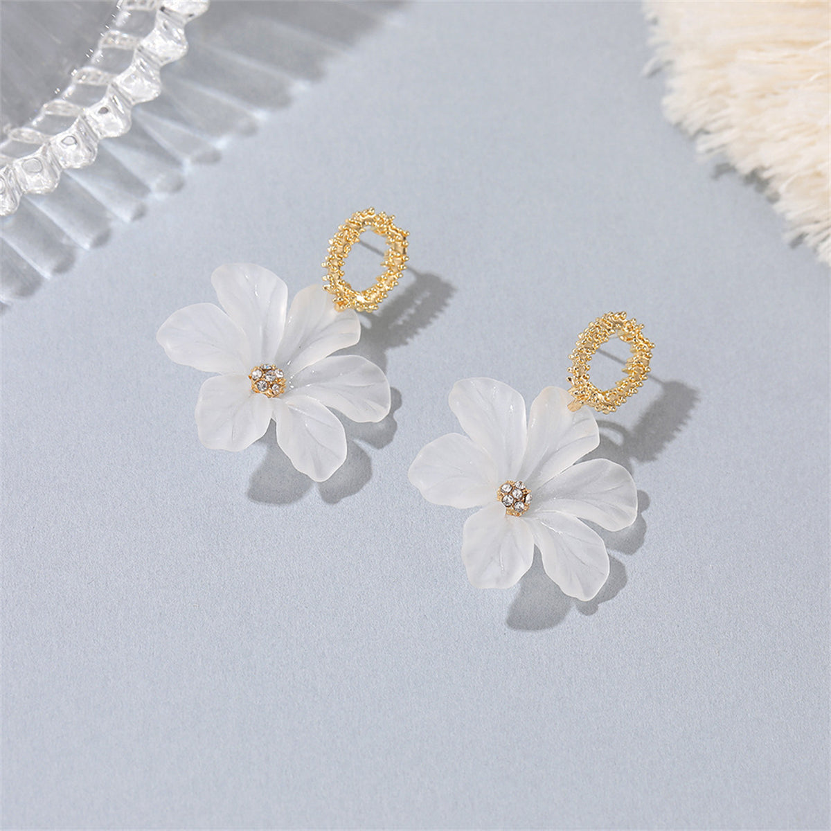 Cubic Zirconia & Acrylic 18K Gold-Plated Flower Drop Earrings