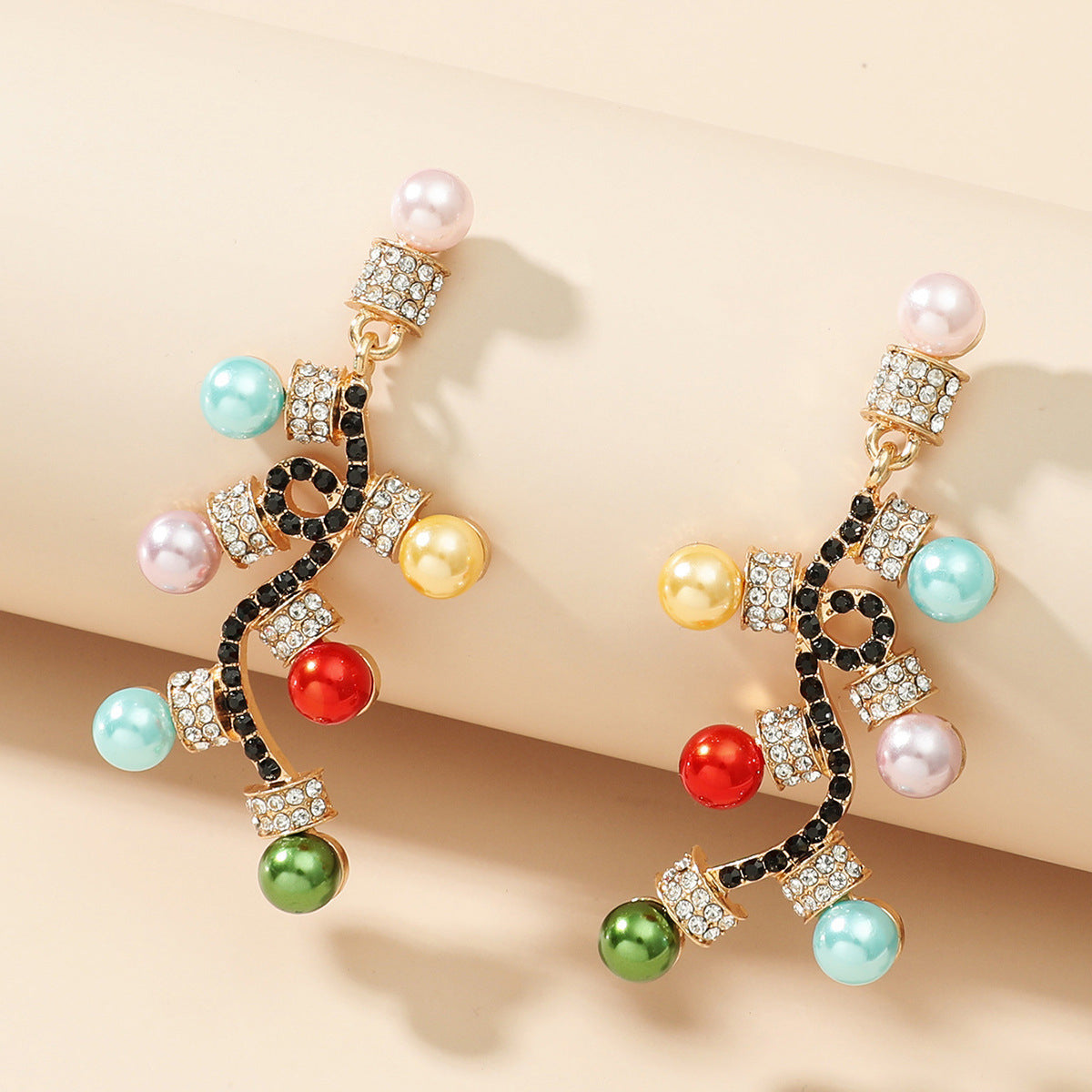 Pearl and Cubic Zirconia Decorative Light Drop Earrings, drop earrings for women, everyday style, front view