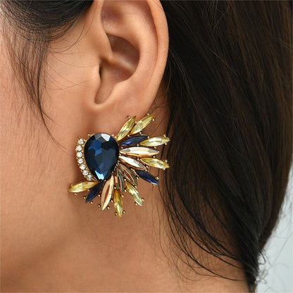 Navy Crystal and Cubic Zirconia Botanical Stud Earrings, stud earrings for women, everyday style, lifestyle look