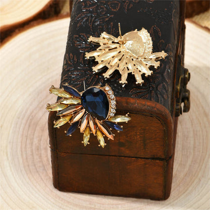 Navy Crystal and Cubic Zirconia Botanical Stud Earrings, stud earrings for women, everyday style, detail close-up