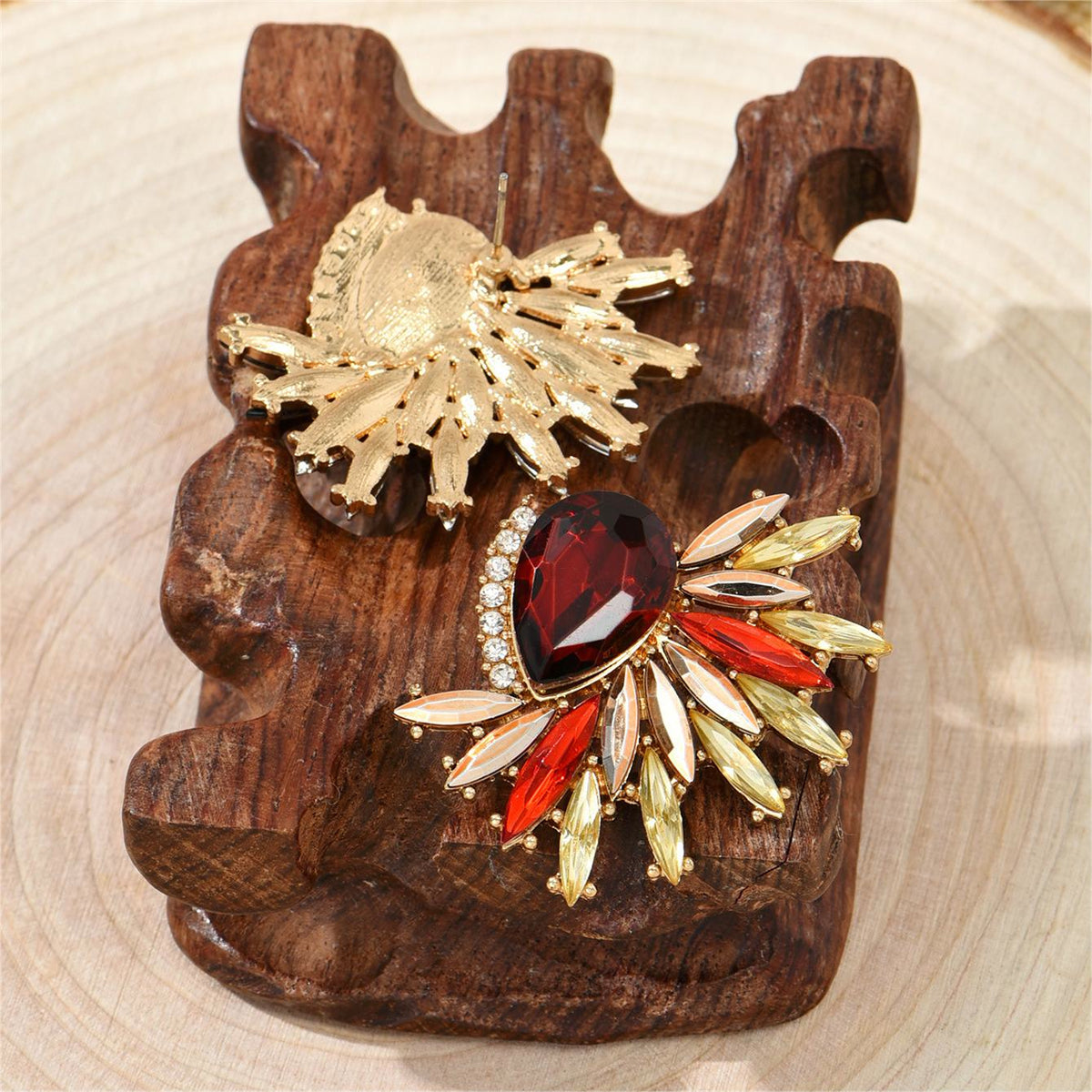Red Crystal and Cubic Zirconia Botanical Stud Earrings, stud earrings for women, vintage-inspired design, lifestyle look