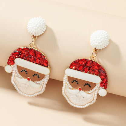 Red Crystal and Howlite Santa Drop Earrings, drop earrings for women, vintage-inspired design, front view