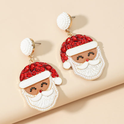 Red Crystal and Howlite Santa Drop Earrings, drop earrings for women, vintage-inspired design, lifestyle look
