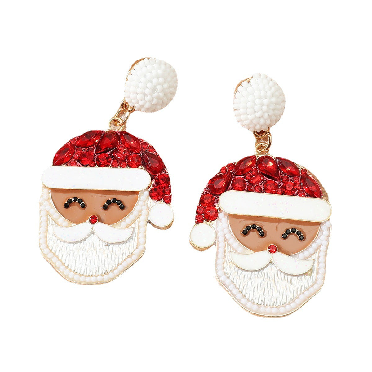 Red Crystal and Howlite Santa Drop Earrings, drop earrings for women, vintage-inspired design, side view