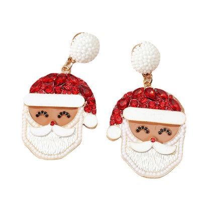 Red Crystal and Howlite Santa Drop Earrings, drop earrings for women, vintage-inspired design, side view