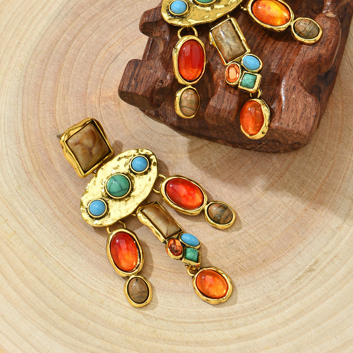 Colored Resin and Turquoise Geometric Drop Earrings, drop earrings for women, dainty minimalist design, lifestyle look