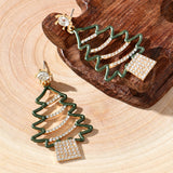 Cubic Zirconia & 18k Gold-Plated Openwork Christmas Tree Drop Earrings