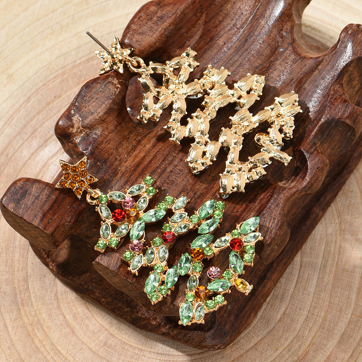 Light Green Crystal and Cubic Zirconia Star Christmas Tree Drop Earrings, drop earrings for women, lifestyle look