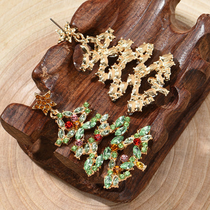 Light Green Crystal and Cubic Zirconia Star Christmas Tree Drop Earrings, drop earrings for women, lifestyle look