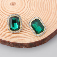 Green Crystal & Cubic Zirconia 18k Gold-Plated Rectangle Hola Stud Earrings