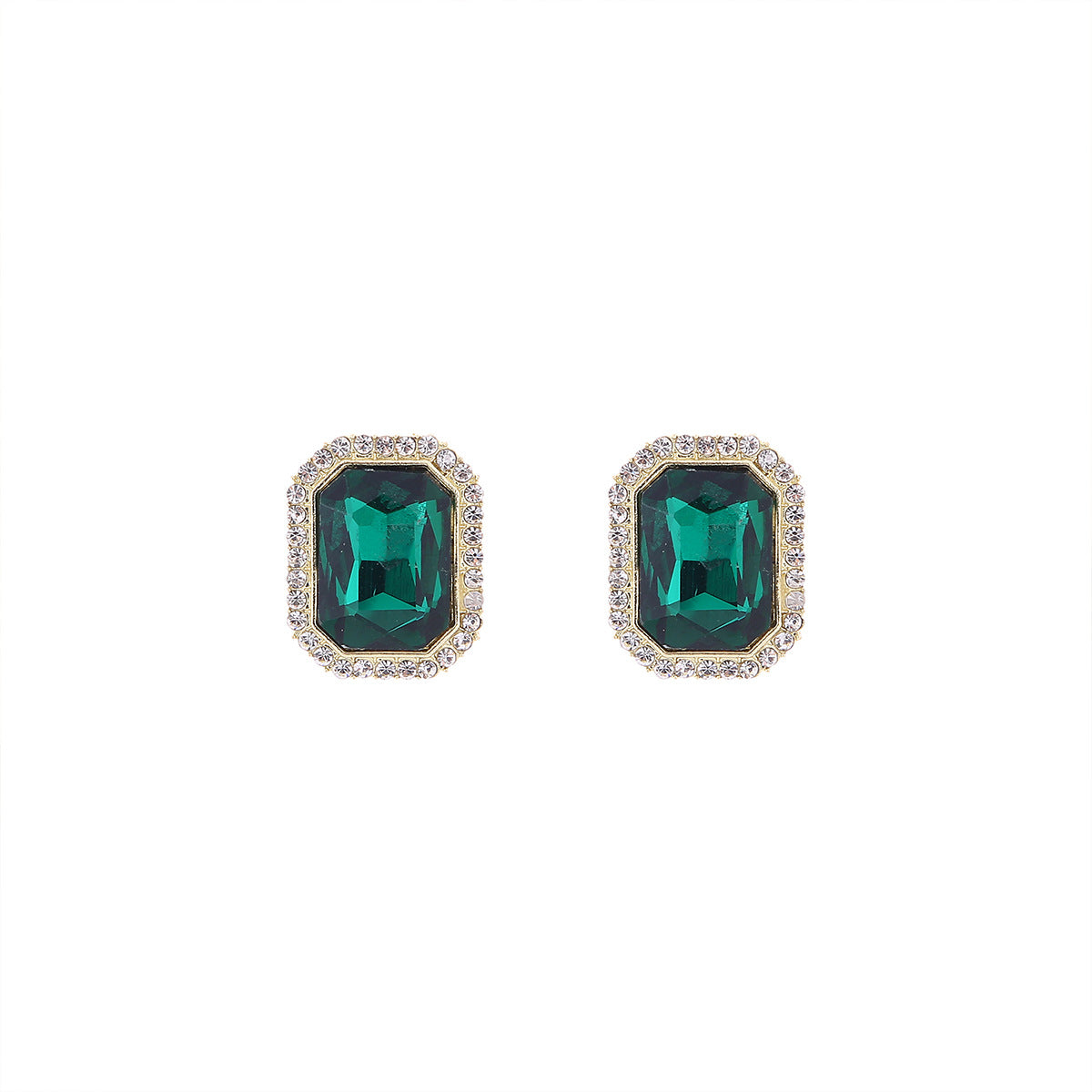 Green Crystal and Cubic Zirconia 18K Gold-Plated Rectangle Hola Stud Earrings, gold stud earrings for women, side view