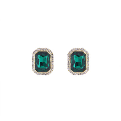 Green Crystal and Cubic Zirconia 18K Gold-Plated Rectangle Hola Stud Earrings, gold stud earrings for women, side view