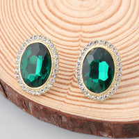 Green Crystal & Cubic Zirconia Oval Halo Stud Earrings