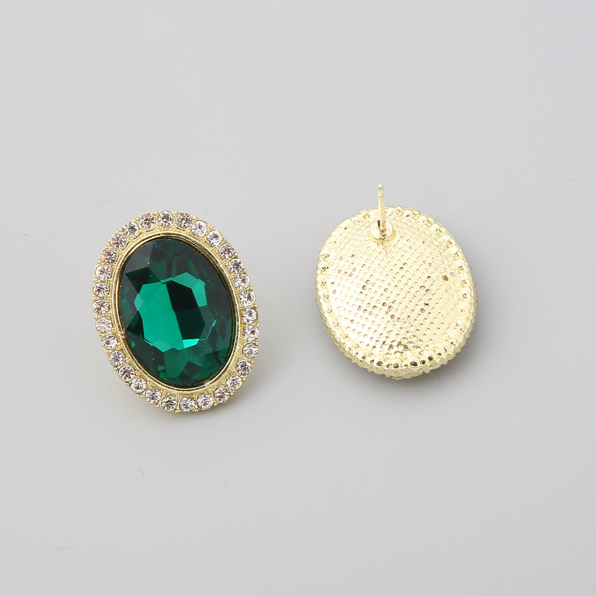 Green Crystal & Cubic Zirconia Oval Halo Stud Earrings