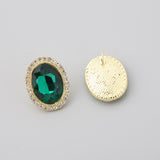 Green Crystal & Cubic Zirconia Oval Halo Stud Earrings