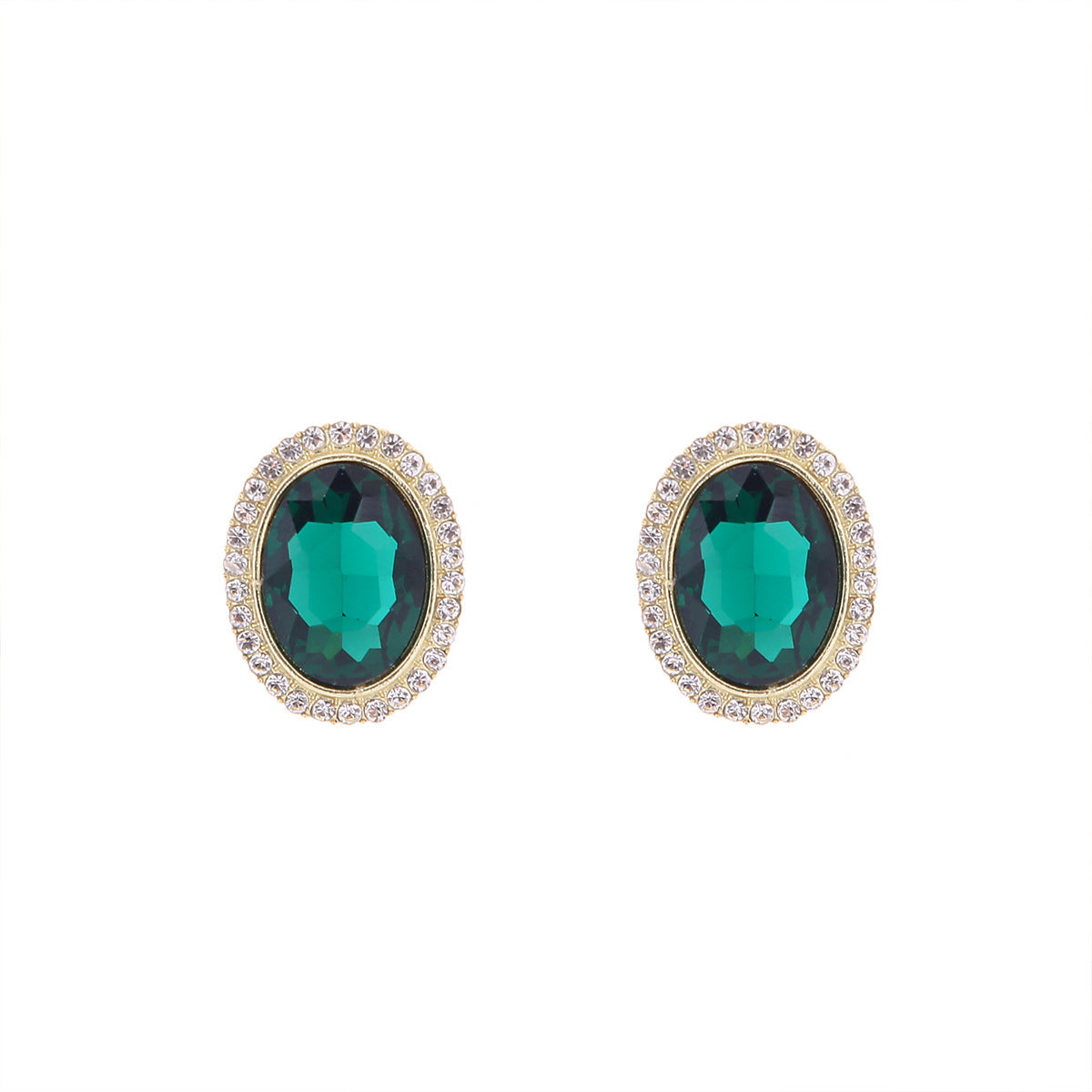 Green Crystal & Cubic Zirconia Oval Halo Stud Earrings