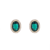 Green Crystal & Cubic Zirconia Oval Halo Stud Earrings