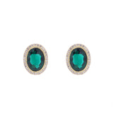 Green Crystal & Cubic Zirconia Oval Halo Stud Earrings