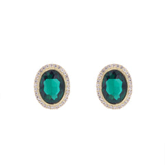 Green Crystal & Cubic Zirconia Oval Halo Stud Earrings