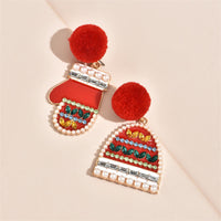 Red Cubic Zirconia & Pearl Hat & Mitten Drop Earrings