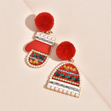 Red Cubic Zirconia & Pearl Hat & Mitten Drop Earrings