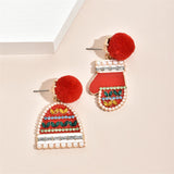 Red Cubic Zirconia & Pearl Hat & Mitten Drop Earrings