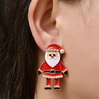 Pearl & Cubic Zirconia Santa Couple Stud Earrings