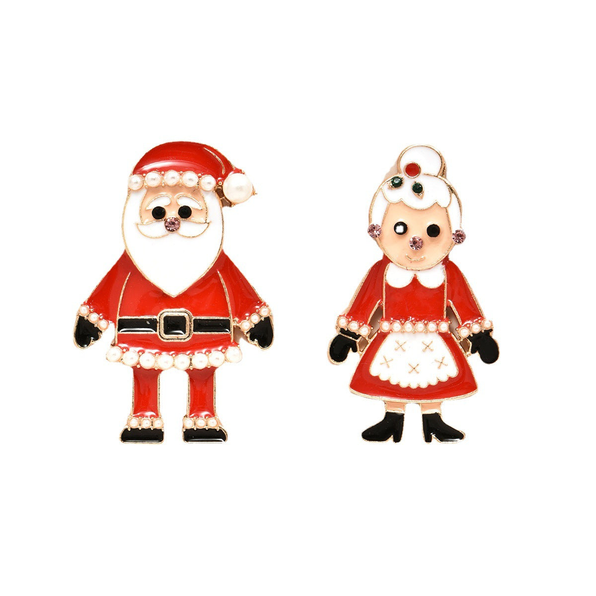 Pearl & Cubic Zirconia Santa Couple Stud Earrings