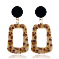 Khaki Leopard Gabardine Rectangle Drop Earrings