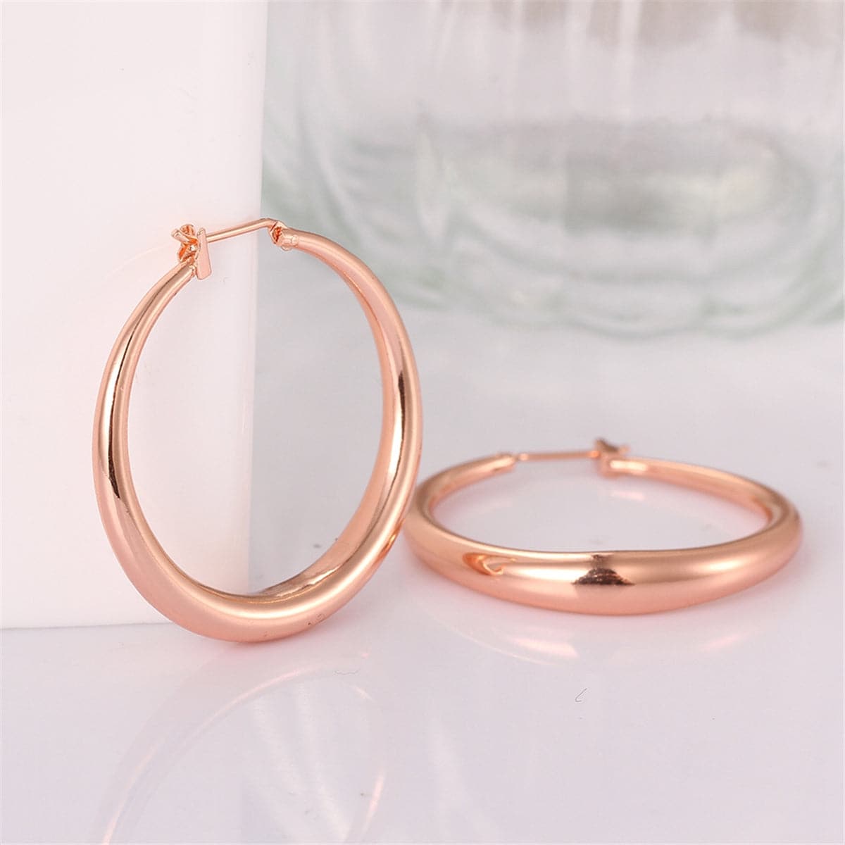 18k Rose Gold-Plated Polished Barrel Hoop Earrings - streetregion